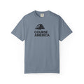 Blue Jean Course America tee, flat front view, the Course America mark printed on the chest